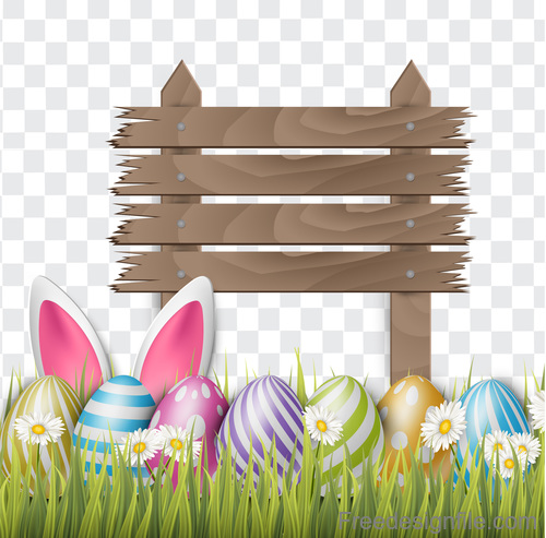 Easter egg and wood board sign vector design 04 free download